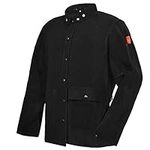 LeaSeek Leather Welding Jacket Men Women, FR Heavy Duty Split Cowhide Welder Jacket, Black, Medium