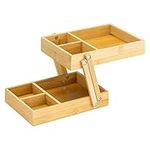 Navaris Bamboo 2-Tier Organiser - Extendable Counter Top or Desk Tidy - Storage System with 2 Levels for Home or Work Office/Living Room/Bedroom