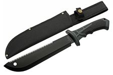 Szco Supplies 15.25” Rubberized Handle Saw Back Upsweep Machete with Nylon Sheath,Black,211558