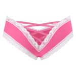 Littleforbig Lace Seamless Hipster Sexy V-Back Strappy Criss Cross Sissy Tease Panty Underwear Low Rise Rose XS