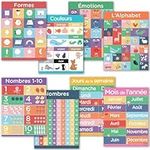 Hubble Bubble Kids 8 French Posters for Classrooms - French Language for Beginners 13x17 Classroom Posters are Dry-Erase and Include: Alphabet, Numbers, Colors and more