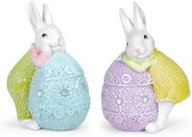 MicoSim Colorful Egg Polyresin Bunny Easter Decor,Table Rabbit Easter Decorations,Spring Bunnies Decoration Statue Figurine for Home Farmhouse (Yellow&Green)