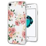 Ueokeird for iPhone 7/8 Clear Floral Pattern Case, Pink Flowers, Shockproof TPU, Slim Flexible