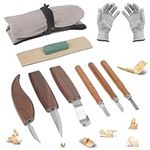 Whittling Kit, Wood Carving Tools Set for Beginners Kids and Adults, Include 6 Walnut Handle Chrome Vanadium Whittling Knife,Sharpening Wax, Cut-Resistant Gloves, Canvas Bag and Sharpening Leather