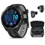 Garmin Forerunner 965 Premium GPS Running and Triathlon 47mm Smartwatch with AMOLED Touchscreen Display, Carbon Gray DLC Titanium Bezel with Black Silicone Band with Wearable4U Black Earbuds Bundle