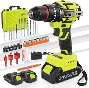 VOERJIA Cordless Drills, 21V Brushless Battery Drill with 2 Batteries 2000mAh, 20+3 Torque Electric Drills, 3/8" Chuck, 65N.m Max Hammer Drill, 2 Spees LED Drill Set, 46Pc DIY Power Tools for Home