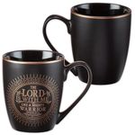 Christian Encouragement Gifts for Men - Matte Black Coffee Mug w/Metallic Font Scripture Verses “The Lord is with Me” Jeremiah 20:11 - 12oz Stoneware Mug, Christian Cup w/Handle