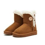 Weestep Wood Button Warm Shearling Winter Lightweight Snow Boots, Chesnut, 2 Little Kid