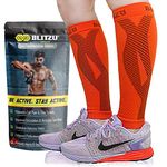 BLITZU Calf Compression Sleeve Leg Performance Support Shin Splint & Calf Pain Relief. Men Women Runners Guards Sleeves Running. Improves Circulation Recovery