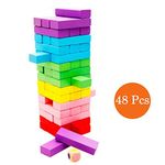 Binoster Wooden Stacking Board,Colorful Timber Tower Tumbling Blocks Game for Kids and Adults 48Pcs