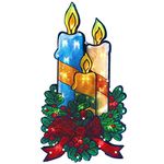 25cm x 14cm Double-Sided Christmas Window Silhouette 10 LED Lights with Metallic Effect Battery Operated Xmas Decoration (Candles - Large)