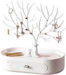 Haobase Antler Jewellery Stand, Deer Horn Tree Stand, Necklace Storage Display Rack with Drawers and Tray, Necklace Holder for Ring Earrings, Necklaces, Bracelets and Rings (White)