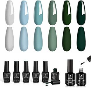 Beetles Blue Green Gel Nail Polish Set - 6 Colors Misty Gray Dark Green Gel Polish Kit Baby Blue Nail Gel Polish with 2 Pcs 15ml No Wipe Gel Top and Base Coat Soak Off Uv Gifts for Women