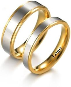 Ihanskio Anillo personalizado para pareja anillos de patrón de rayas de doble Color en el interior puede grabar de Compromiso de boda de promesa (Gold-6mm/4mm)