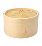 6 Inch Bamboo Steamer Basket for Momos, Dumplings & Dim Sum | Natural Wooden Steam Cooker with Lid | Healthy Oil-Free Cooking Tool