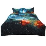 sourcing map Double/King Size Galaxies Blue Comforter Sets - 3D Space Themed - All-season Down Alternative Quilted Duvet - Reversible Design- Includes 1 Comforter, 2 Pillow Cases