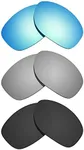 Littlebird4 3 Pairs Polarized Replacement Lenses for Oakley Pit Bull- Multiple Options (Black-Titanium-Ice Blue)