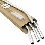 GFDesign Large Drinking Straws Reusable 12" Extra Long 9mm Extra Wide SUS 304 Food-Grade 18/8 Stainless Steel - Set of 4 with 2 Large Cleaning Brushes