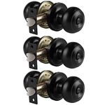 Probrico Interior Door Knob Black Matte Door Handles Keyless, Indoor Privacy Door Lock Flat Ball Knob for Bedroom/Bathroom, 3 Pack