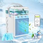 Portable Air Conditioner, 5 in 1 Air Cooler Mini Air Conditioner Fan with Spray & Colorful Night Light, Portable Air Cooler for Home, Office, Travel, Adjustable Wind Speed Spray Mode,6 Ice Bottles