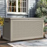 YITAHOME XXL 260 Gal Large Deck Box, Outdoor Resin Storage Box, Rattan Storage Container for Patio Furniture, Garden Tools, Water Resistant, Lockable (Brown)