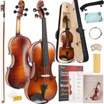 Kmise Violin 4/4 Full Set, High Density Ebony Violins, Glossy Acoustic Fiddle for Adults, Beginners, Students with Violin Case, Strings, Bow Kit, Shoulder Rest, Beginner's Guide (Tiger-Stripe, 4/4)
