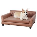 BingoPaw Large Dog Sofa Couch: Luxury Tech Leather Cloth Pet Sofa Lounge Bed for Medium Dogs - Wood Frame Elevated Puppy Sofa Chair with Comfortable Cushion Mat Wine red L(91X71cm)