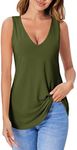 Verdusa Women's Basic V Neck Longline Dolphin Hem Loose Tunic Tank Top Army Green S