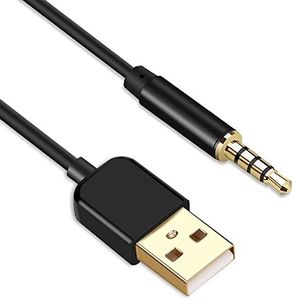 AGPTEK Cable Adaptador Jack 3.5 mm, Conector de AUX Macho a USB 2.0, 2 En 1 Cable de Transferencia y Carga para Reproductores MP3/Grabadores de Voz, (0.8M) Negro