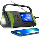 Emergency NOAA Weather Crank Solar Powered Portable Radio with 2000mAh Battery Power for Cell Phone, Bright Flashlight for Household Emergency and Outdoor Survival (097-Green)