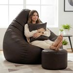KAM'S LIEU 6XL Jumbo Premium Bean Bag Chair with Footrest & Cushion | Filled with High Density EPS Beans | Comfortable Sofa for Living Room & Bedroom | 6 Months Warranty, Color- (Brown, 6XL, Premium)