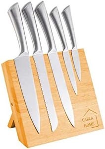 CARLA HOME Magnetic Knife Block Holder, Natural Bamboo Knife Holder with Strong Magnets for Home Kitchen Storage & Organisation, Freestanding Space Saver Knife Dock for Knives and Cooking Utensils