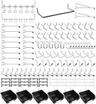 NUZAMAS Fits Peg-Board Hooks Set with Bins 142pc Great for Organising & Tool Storage Accessories Garage & Kitchen Hooks, Small Business Grocery Store Display