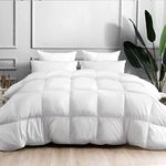 DOWNCOOL 100% Cotton Quilted Down Comforter with Corner Tabs - White Goose Duck Down Feather Filling - Lightweight and Medium Warmth Box Stitched All-Season Duvet Insert - Twin