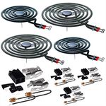 Ansoon MP22YA Electric Range Burner Coil Element Unit Set - (2 pcs MP15YA 6" and 2 pcs MP21YA 8") with 4 Pack 330031 Burner Receptacle kit Replacement for Whirlpool Kenmore Maytag Ranges/Stoves