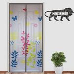 LifeKrafts Polyester Door Mosquito Net with Magnets | Color Floral Pattern with Grey Background | Mosquito Curtain for all Door Types and Sizes | Auto close Insect Screen | Size 210 * 100cm