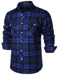 PARKLEES Men's Casual Regular Fit Button Up Flannel Checked Plaid Shirts with Pockets PZLCL41 Royal Blue L