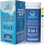 9-in-1 Aquarium Water Test Kit - 100 Freshwater & Saltwater Test Strips | Fish Tank Kit for pH, Nitrate, Nitrite, Hardness, Chlorine, Iron, Copper, Alkalinity, Carbonate | Quick & Reliable Results