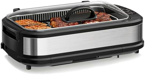 Electactic Indoor Smokeless Grill & Griddle, Nonstick Electric Grill with Adjustable Temperature Control, Dishwasher-Safe Parts and Auto Shut-Off for Everyday Cooking
