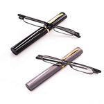 VISENG 2 Pack Slim Mini Metal Reading Glasses Compact Lightweight Portable Readers with Glasses Case for Reading Case +1.5