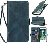 Cavor Luxury PU Leather Wallet for iPhone 6 plus Back Cover, for iPhone 6s plus 5.5'' Case, Flip Folio Cover with [Kickstand Feature] [Card Slots Holder] [Wrist Strap Lanyard] [Magnetic Closure] [RFID Blocking] Shockproof Protective Phone Case for iPhone 6plus/ 6s plus-Navy Blue