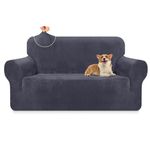 Granbest Luxury Thick Velvet Sofa Cover 2 Seater High Stretch Couch Cover Ski-friendly 4 Seasons Universal Sofa Protector for Pets and Kids (2 Seater, Grey)
