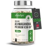 Organic Ashwagandha KSM 66, 5500mg Ashwagandha High Strength - Ashwaganda KSM66 5% Withanolides, 90 Vegan Capsules (3 Months) Pure Ashwagandha Root Powder Capsules (not Ashwagandha Tablets) VitaBright