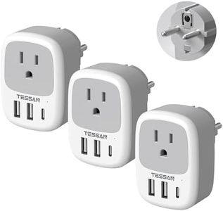 3 Pack Type E F Plug Adapter, TESSAN Spain Adapter Plug with 3 USB Ports (1 USB C), South Korea Outlet Adapter for US to Europe Germany France South Korea Spain Iceland Greece Russia Norway