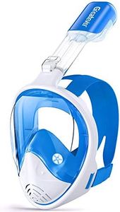 Greatever Full Face Snorkel Mask, Snorkeling Gear for Adults with Latest Dry Top Breathing System and Detachable Camera Mount, Snorkel Mask Adult, Snorkels Anti-Fog & Anti-Leak(White Blue,S/M)