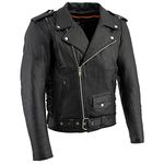 Milwaukee Leather LKM1775 Men's Black Leather Vintage Brando Style Motorcycle Riders Jacket with Side Laces - 3X-Large