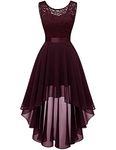 BeryLove Women's Vintage Floral Lace Chiffon Sleeveless Hi-Lo Formal Swing Dress CBLP7035BurgundyM