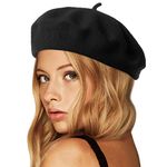 Wheebo Wool Beret Hat,Solid Color French Style Winter Warm Cap for Women Girls Lady (Black)