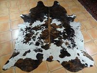 Large Cowhide Rug Tricolor CowHide Cow Skin Leather Area Rug, Hair On Cow hide Rugs 5 X 7 ft Black, Brown and White