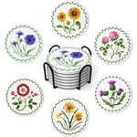 STARUBY Set of 6 Absorbent Ceramic Coasters with Coaster Holder Plant Series Pattern,Cork Bottom to Protect Table Top,Drink Coaster for Placing Cup,Decorating Table top, As a Gift